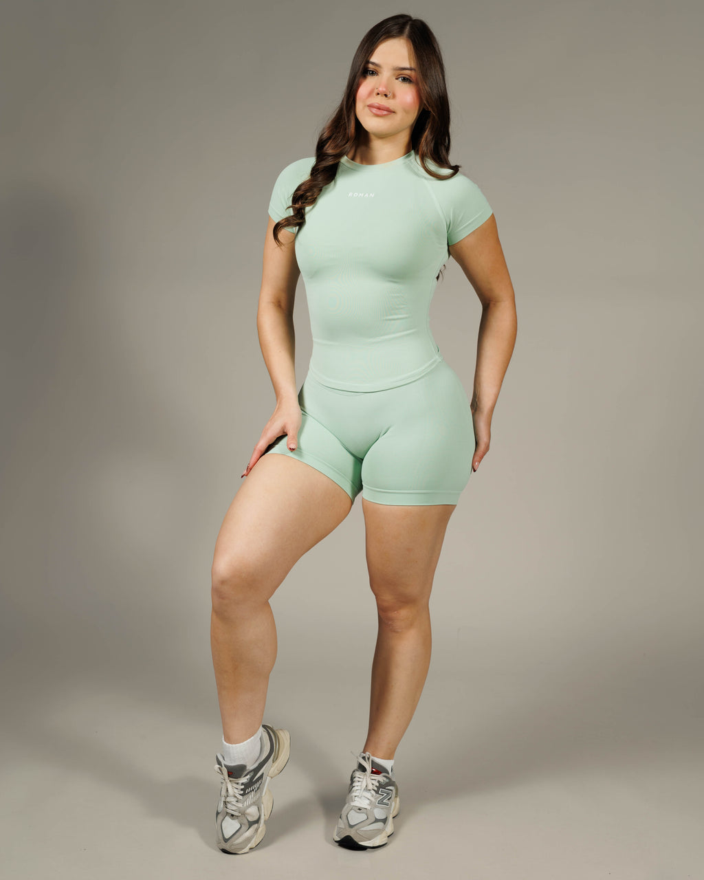 Stone Fitted Top and Shorts Mint Green full look