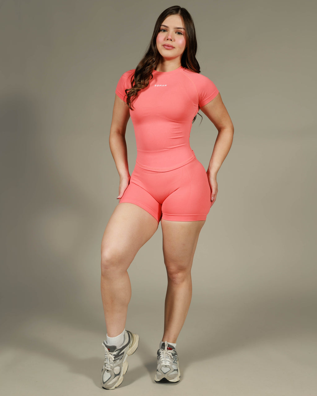 Stone Fitted Top and Shorts Melon full look